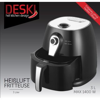 Heißluft Fritteuse 3 Liter, 1400 Watt, Antihaftbeschichtung, Cool Touch Gehäuse