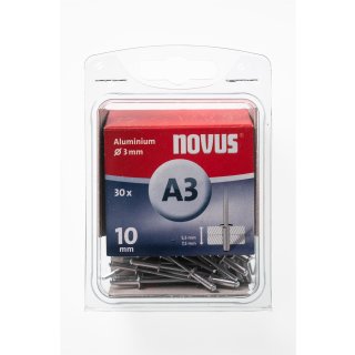 30 Novus Aluminium Blindnieten Ø3 mm, 10 mm,Typ A3/10mm  Nr.: 045-0022