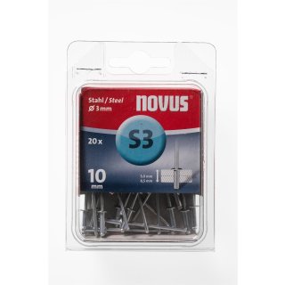 20 Novus Stahl-Blindnieten Ø3mm,10 mm,Typ S3/10mm  Nr.: 045-0034