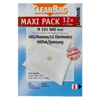 12 CleanBag Staubsaugerbeutel M101DAE für Daewoo, LG, Samsung, AEG Gr. 50 MaxiPack
