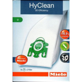 4 Miele HyClean 3D Staubsaugerbeutel Miele Typ: U mit Motorschutz- und Air Cleanfilter