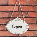 Türschild Open - Geöffnet - Schild im Antik Look - Metallschild Shabby
