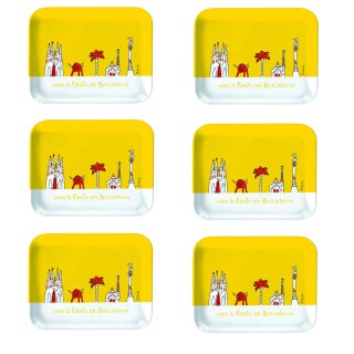 6 Frühstücksteller - Barcelona gelb - Tablett ca 19 x 15 cm