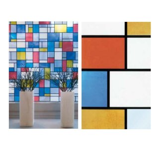 Fensterfolie Mondriaan Adhesive - Klebefilm Bleiglas Look 0,45 m x 2 m Karo bunt