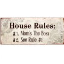 Wandschild HOUSE RULES: Mom´s the boss! Blechschild im Vintage Look