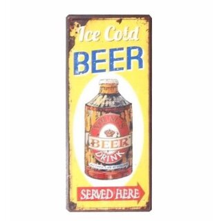 Blechschild - ICE COLD BEER SERVED HERE - Wandschild im Nostalgie Look