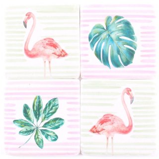 Untersetzer  Stein Set - 4 teilig im Antik Look - Florida Flamingo