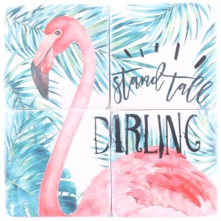 Untersetzer  Stein Set - 4 teilig im Antik Look - Flamingo Palmen