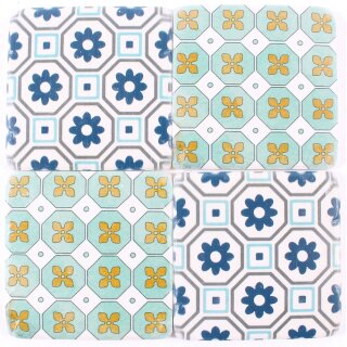 Untersetzer  Stein Set - 4 teilig im Antik Look - Blumen Retro Muster
