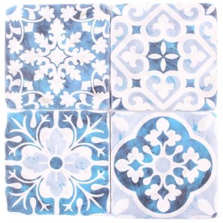Untersetzer  Stein Set - 4 teilig im Antik Look - blaue Blumen Retro Muster
