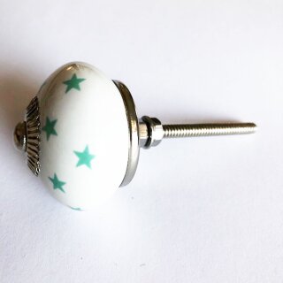 Möbelknopf - Möbelknauf STARS Sterne Weiß Mint Porzellan - 2 Stück