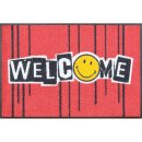 Waschbare Fußmatte Smiley - Welcome Stripes red -...