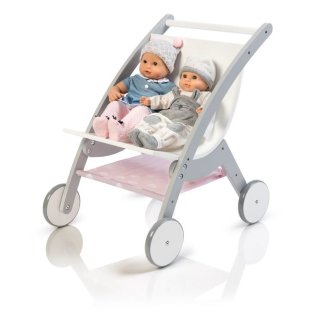 MUSTERKIND Puppen Zwillingswagen Barlia natur aus Holz grau / weiß