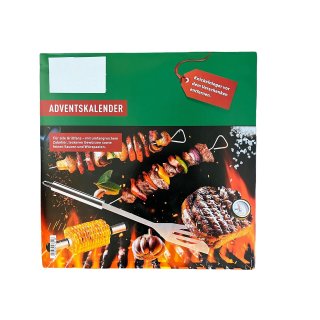 Grillbox Grill-Adventskalender mit Grillzubehör, Männergeschenk, BBQ, Grillzange, Steak Messer,Thermometer, Saucen, Gewürzen 26-teilig