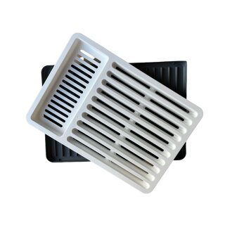 Abtropfgitter mit Schale, Geschirrabtropfer, Abtropfgestell mit Wanne, Geschirrabtropfkorb Weiß-Grau