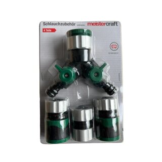 Meistercraft Schlauchzubehör 4-tlg., Gartenschlauch Zubehör, Adapter, Verbinder, 2-Wege-Verteiler