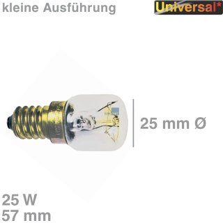 Backofenlampe, Mikrowellenlampe mit Gewinde E14, Glaskörper: 25 mm Ø - Röhrenlampe bis 300° C